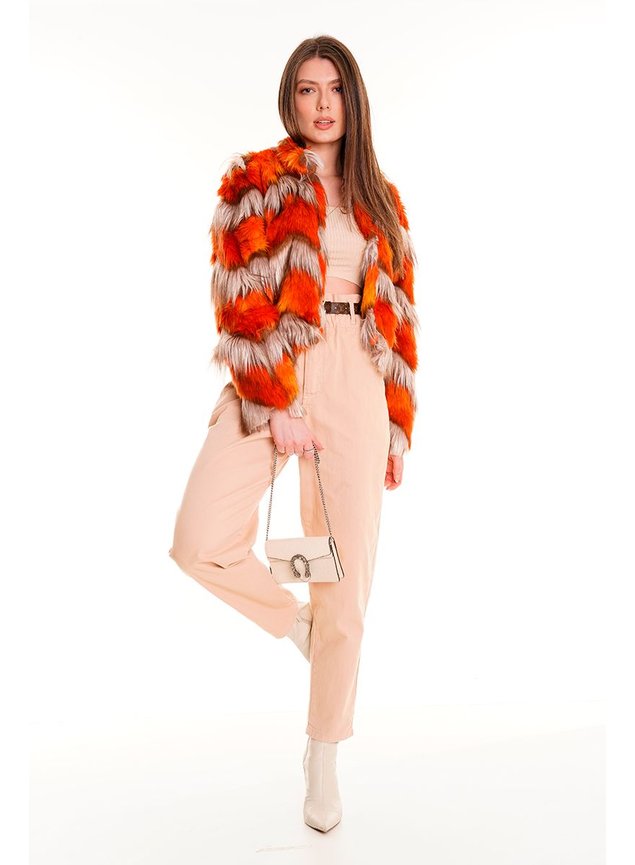 5casaco faux fur laranja
