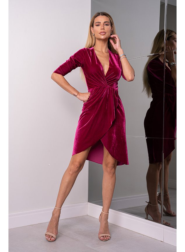 vestido curto transpassado de veludo bordo 3