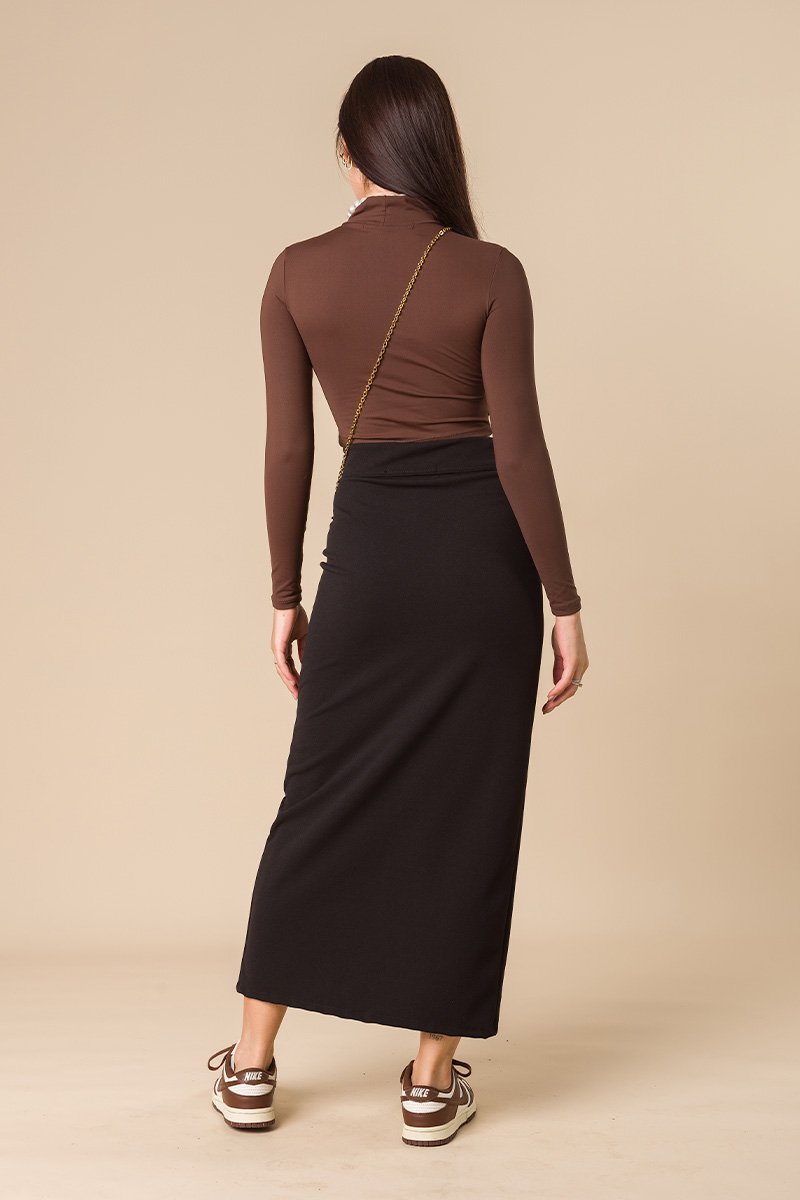 Saia Midi Brielle Com Abertura Frontal De Neocrepe - Preto