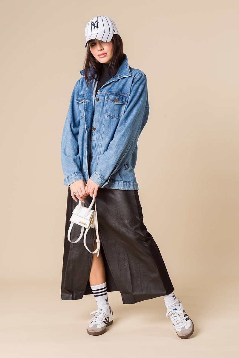 Jaqueta Gab Alongada Oversized Com Estampa De Jeans - Azul
