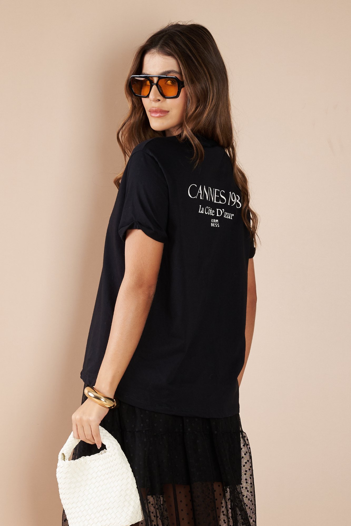 T-Shirt Katiana Com Estampa 'Cannes 1980' De Meia Malha - Preto