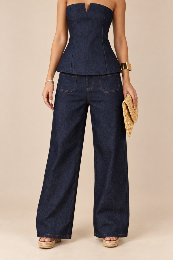 Calça Reta De Cintura Alta Lynda De Jeans - Azul — no corpo