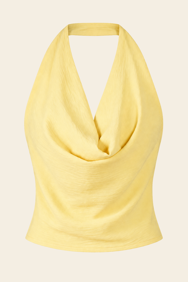 Blusa Bella Com Decote Bobo Com As Costas Aberta Com Amarração De Crepe Summer - Amarelo Manteiga