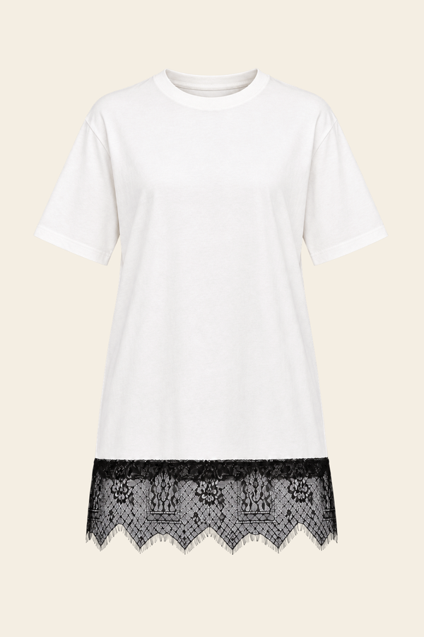 T-Shirt Melanie Com Renda Na Barra De Meia Malha - Champagne