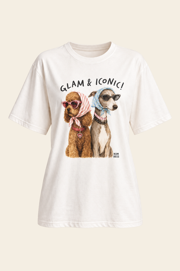 T-Shirt Kennedi com Estampa "Glam & Iconic" - Champagne