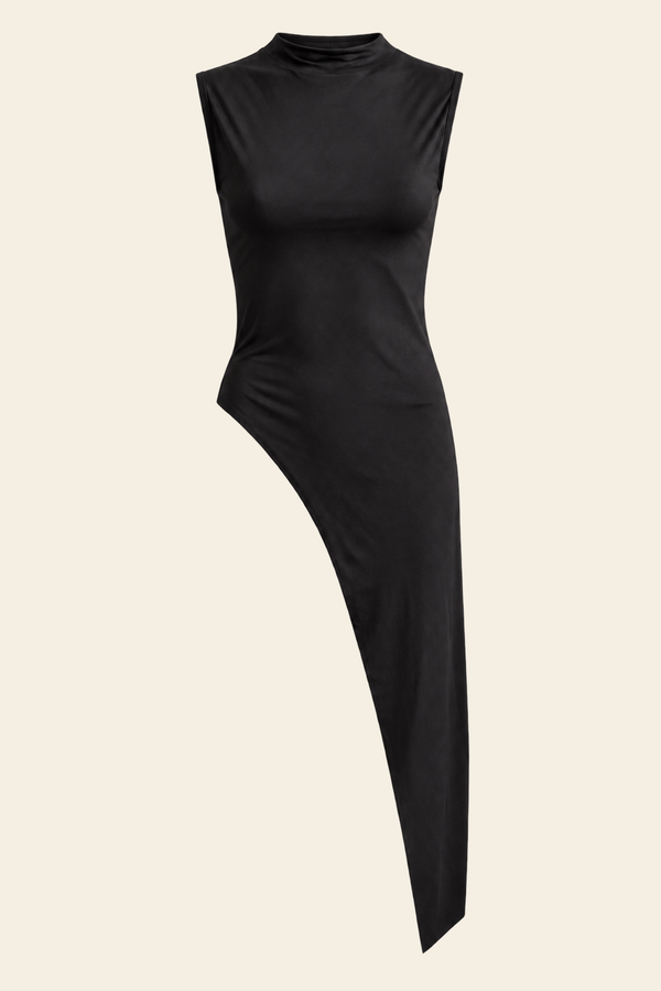 Blusa Gola Alta Sem Manga com Barra Assimétrica Jil - Preto