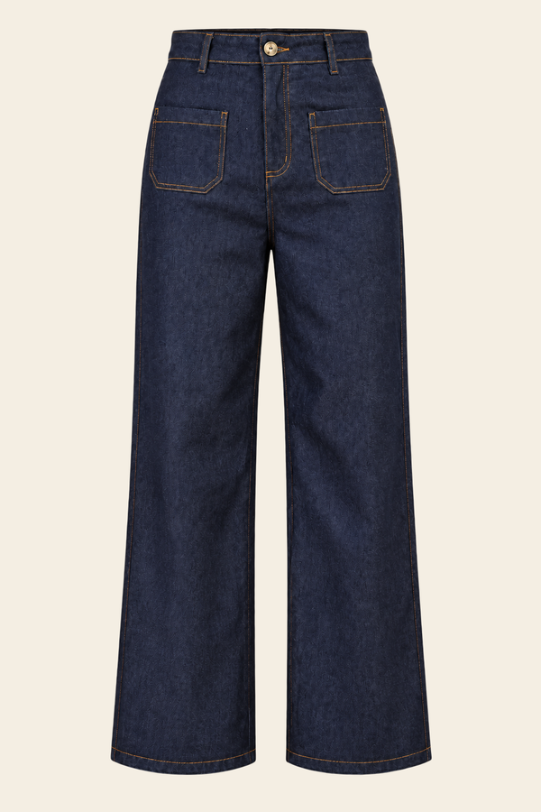 Calça Reta De Cintura Alta Lynda De Jeans - Azul