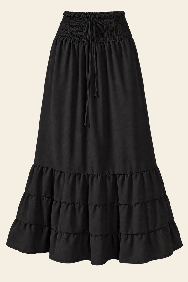 Saia Midi Nic Com Lastex De Air Flow Sem Forro - Preto