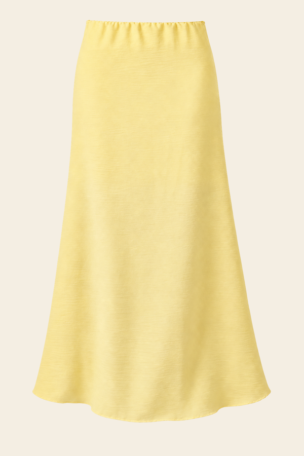 Saia Midi Leslie Evasê De Crepe Summer Com Forro - Amarelo Manteiga