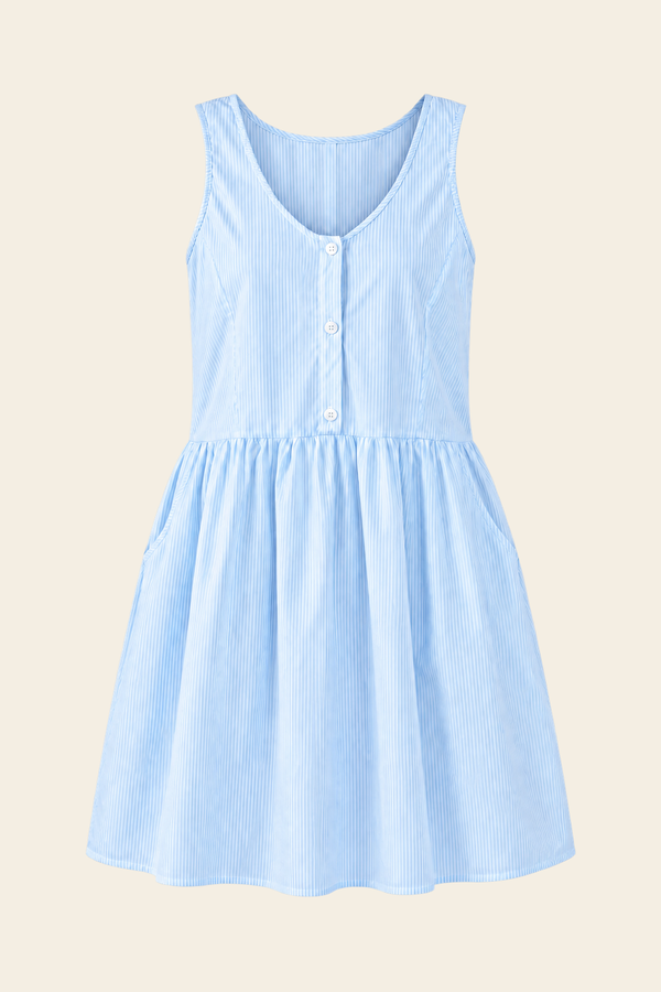 Vestido Curto Tamires Com Botões De Tricoline Sem Forro - Azul