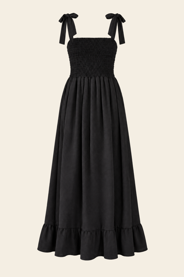 Vestido Longo Lya Com Alça De Amarrar De Air Flow Com Forro - Preto
