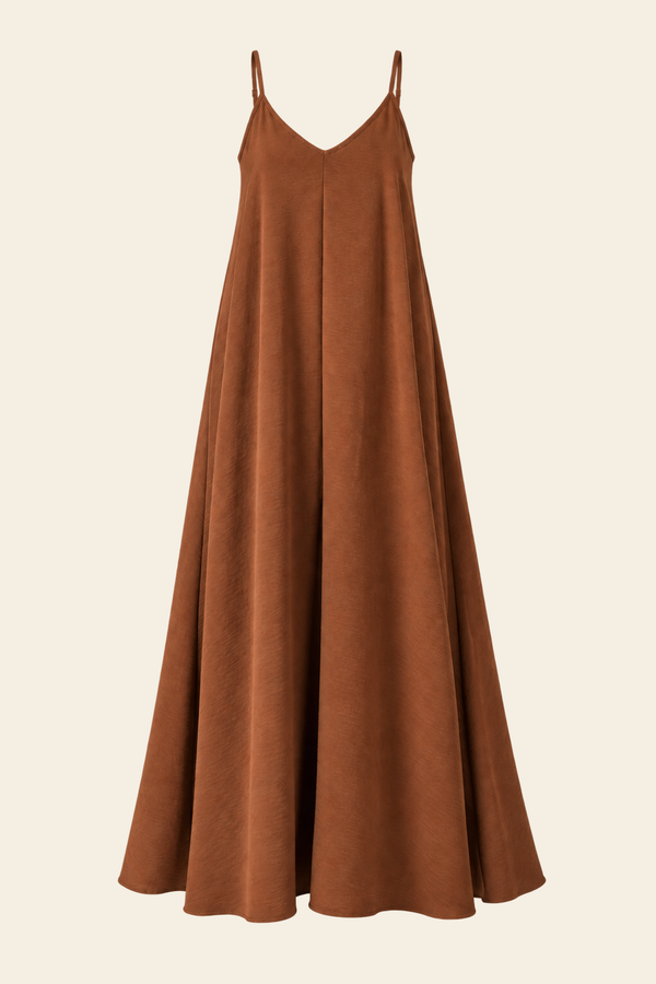 Vestido Longo Amaya Evasê De Crepe Summer Sem Forro - Marrom