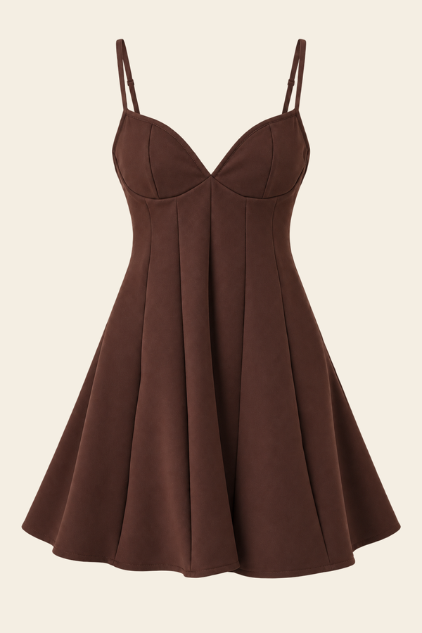 Vestido Curto Natalee Godê De Alfaiataria - Marrom