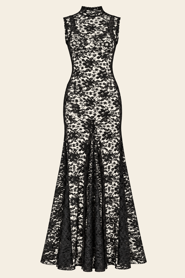 Vestido Longo Fannie De Renda Sem Forro - Preto