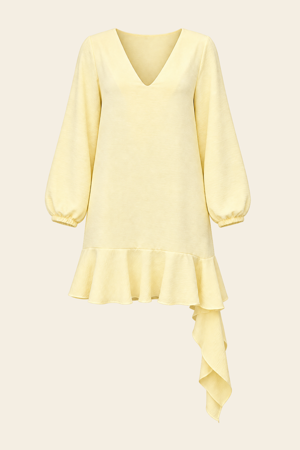 Vestido Curto Camilla De Manga Longa De Crepe - Amarelo Manteiga