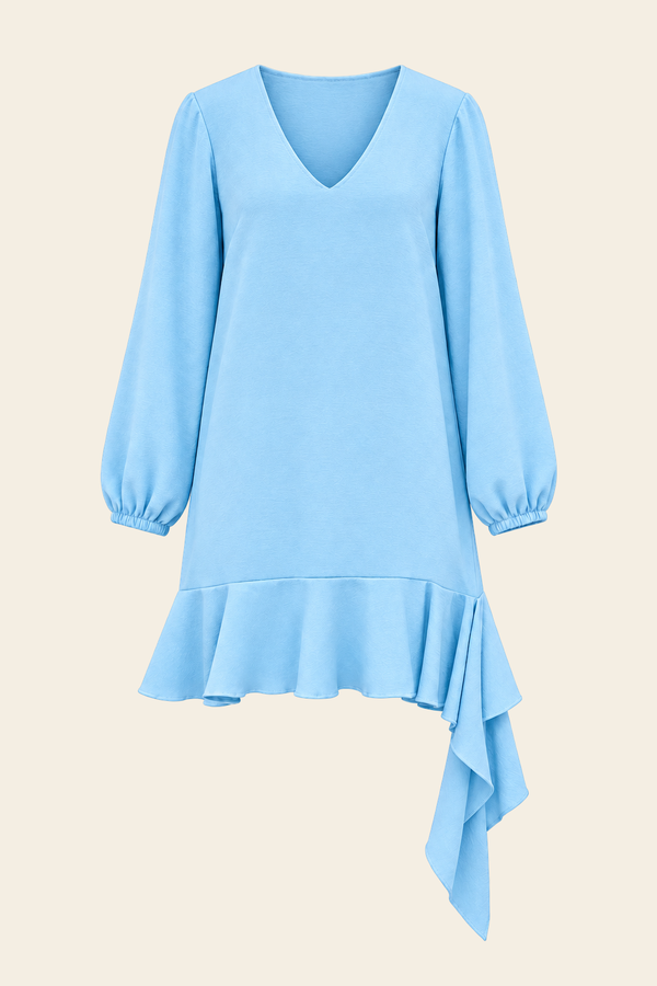 Vestido Curto Camilla De Manga Longa De Crepe - Azul Bebë