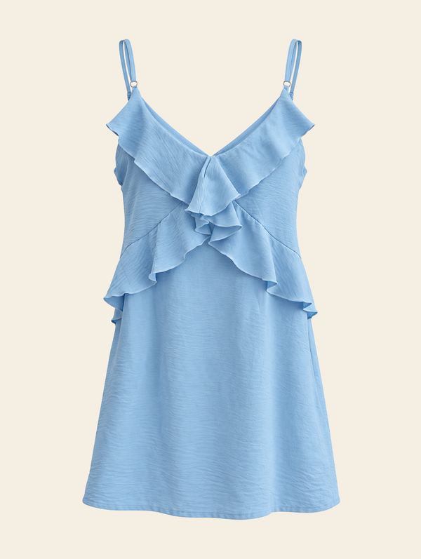 Vestido Curto com Babado de Crepe Summer Giselle - Azul Bebê